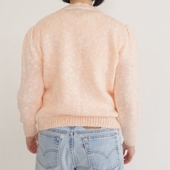 Vintage Spice Of Life Peach Knit w Beaded Pearls Cable Knit Sweater L - Picture 3 of 11